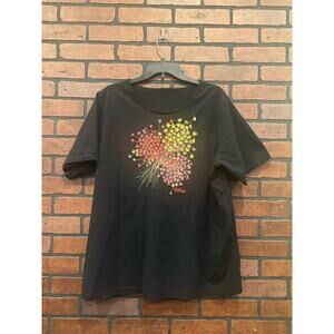 Bob Mackie Wearable Art Ladies Fit Shirt Sz XL Embroidered Flowers Black Vintage